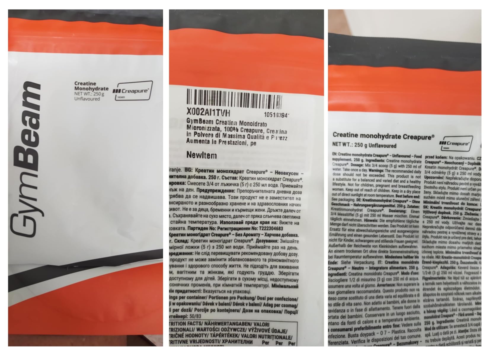 GymBeam Creatina Monoidrato Creapure 250g Non Aromatizzato