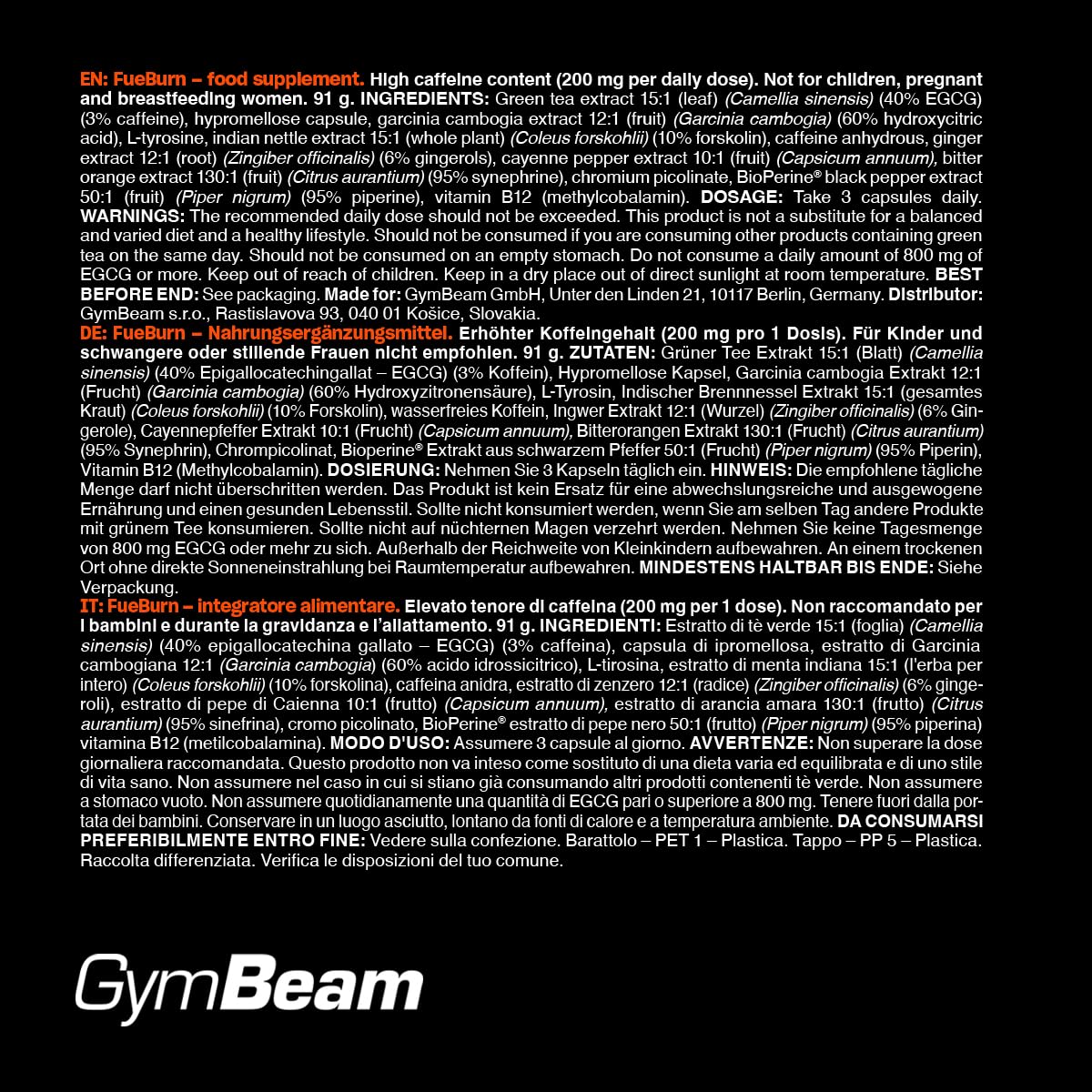 GymBeam FueBurn Bruciagrassi 60 Capsule Termogenico