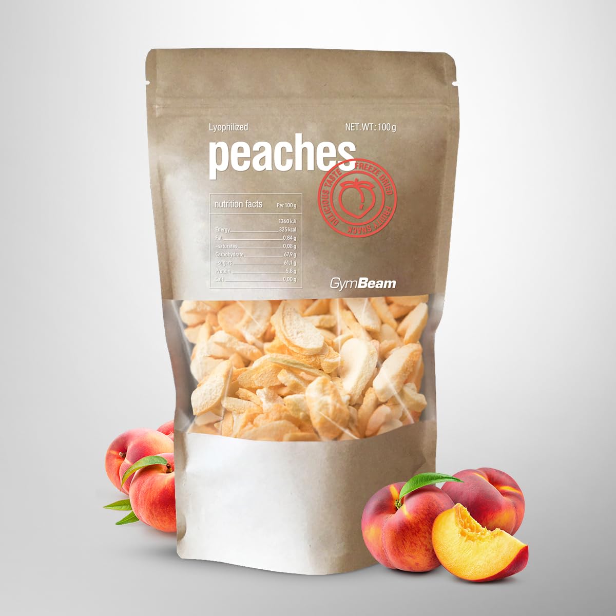 GymBeam Pesche Liofilizzate 100 g Snack Frutta Senza Zuccheri