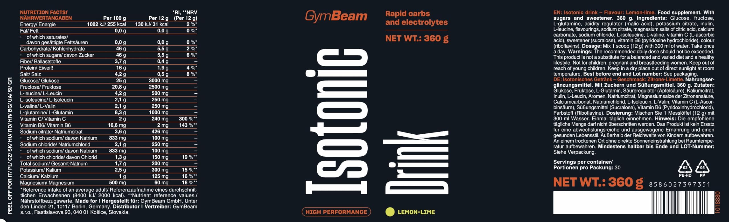 GymBeam Isotonic Drink polvere lemon-lime elettroliti