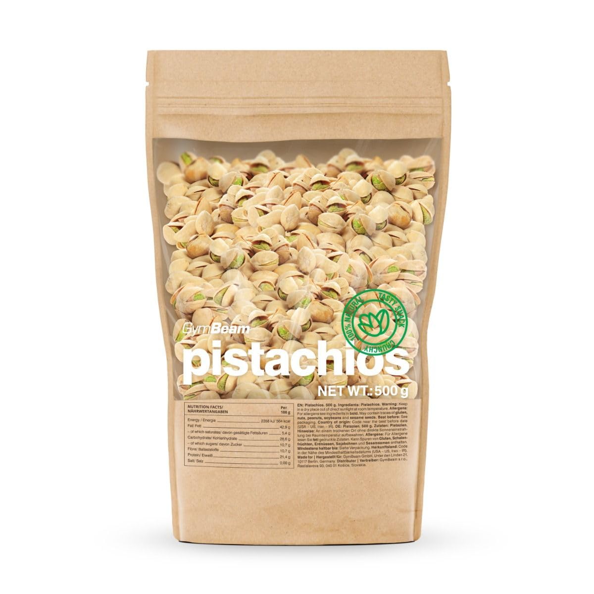 GymBeam Pistacchi Non Salati Frutta Secca 500 g Crudi Proteine