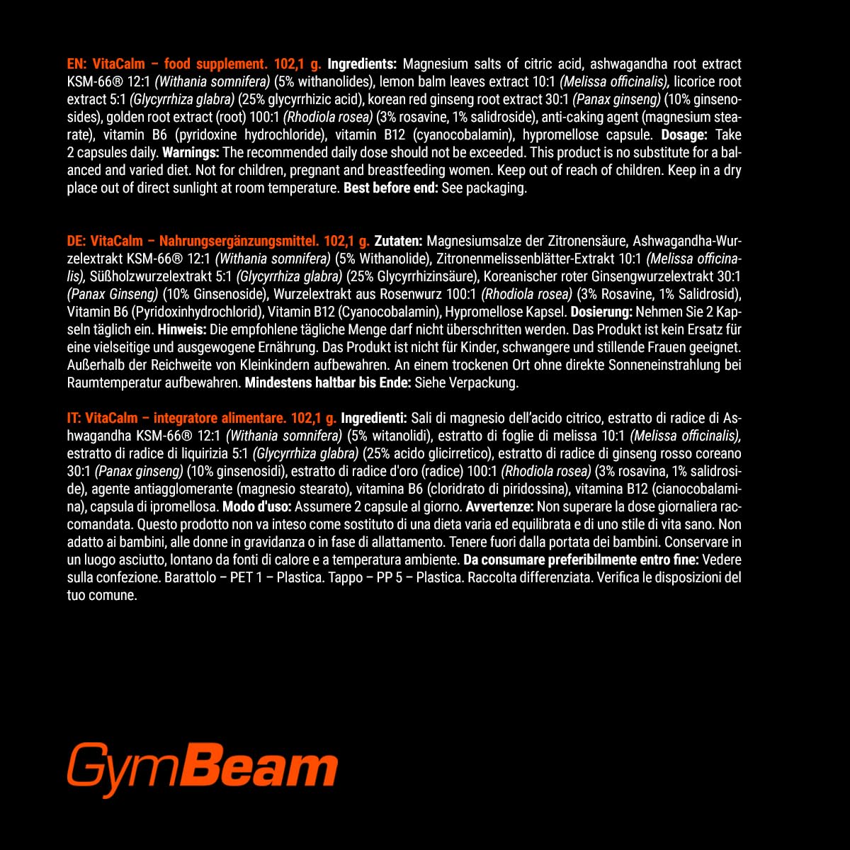 GymBeam VitaCalm 120 Cps Ashwagandha KSM-66 Stress