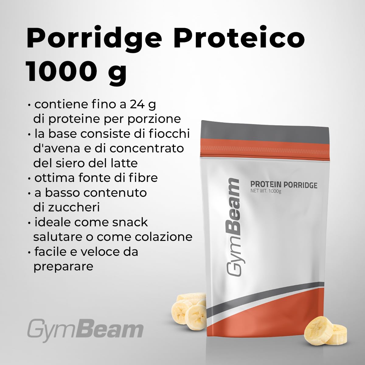 GymBeam Porridge Proteico Banana 1000 g con 24 g Proteine