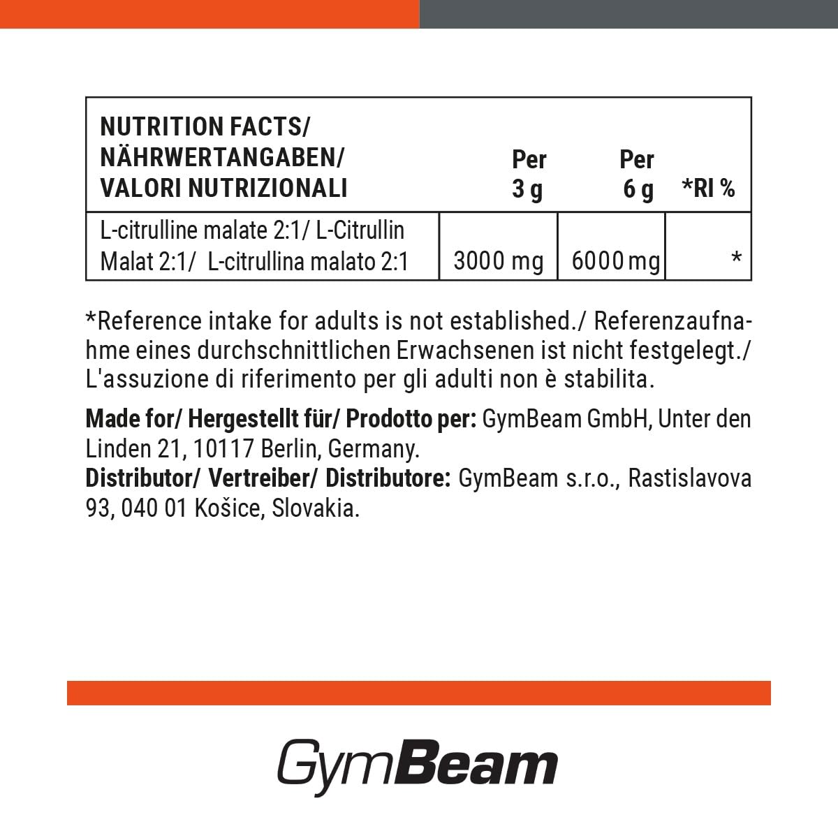 GymBeam Citrullina Malato 250g Green Apple Pump 3000mg