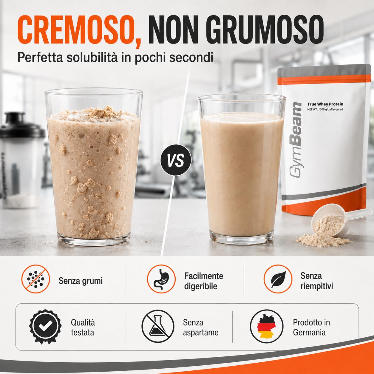 GymBeam True Whey Banana proteine whey 1000g muscoli