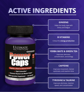 Ultimate Nutrition Power Caps integratore energetico caffeina ginseng