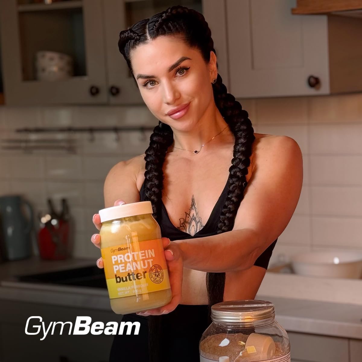 GymBeam Burro Arachidi Proteico cioccolato 900 g senza zuccheri