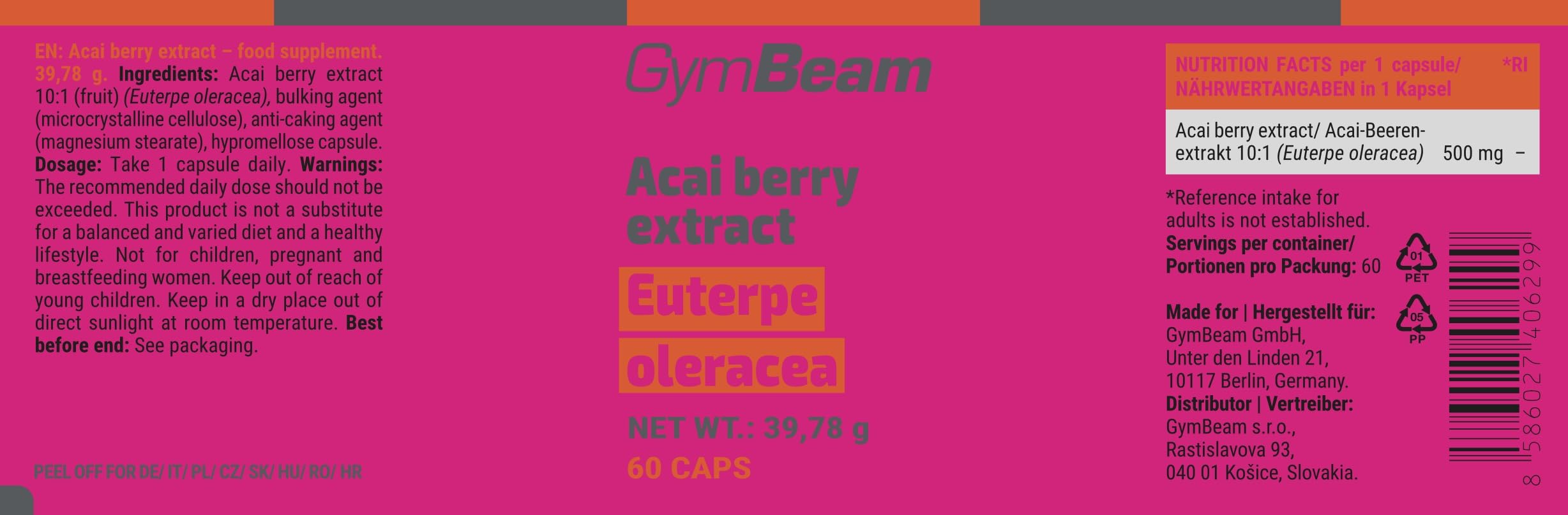 GymBeam Estratto Bacche di Acai 10:1 Capsule Vegane Antiossidante