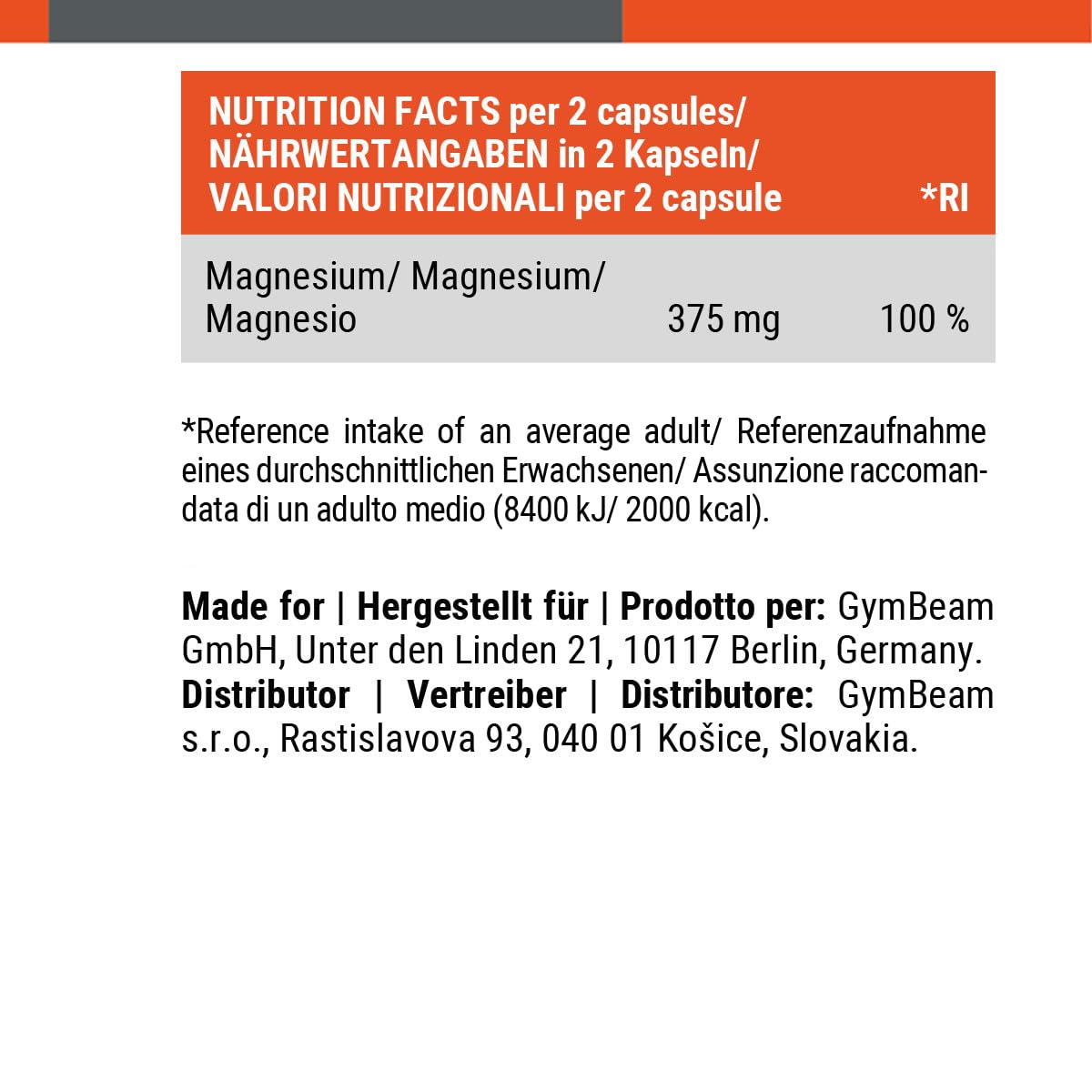 GymBeam Minerali magnesio 90 capsule 375 mg triplo